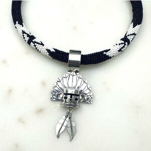 E Silago Navajo Morning Singer Kachina Sterling Silver Pendant & Beaded Necklace